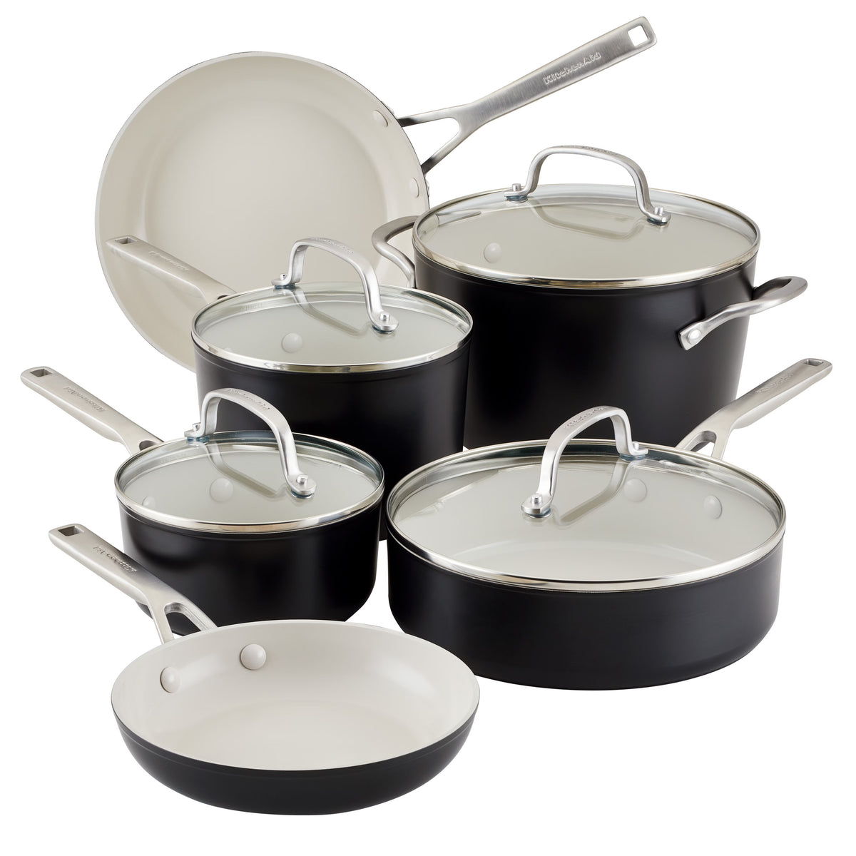 KitchenAid Hard Anodized 10 Pcs Ceramic Nonstick Cookware Pots and Pans Set, Oven Safe to 500��F, Pistachio