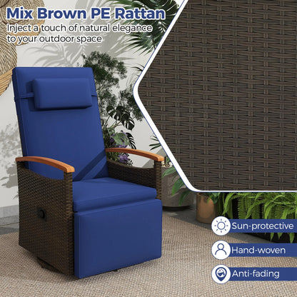 Costway Outdoor 360�� Swivel Rattan Recliner Chair Patio Wicker Chaise Lounge Chair Beige