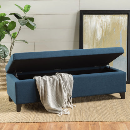 Noble House Hampton Contemporary Fabric Upholstered Storage Ottoman, White and Blue Floral