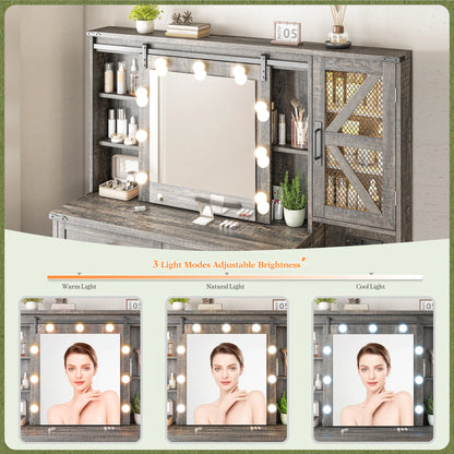 EnHomee Makeup Vanity Desk with Lighted Mirror Large Vanity with 4 Drawers Farmhouse Vanity Set with Mirror and Lights,White