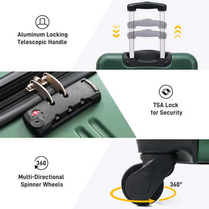 3 Piece ABS Luggage Set, Luggage with Spinner Wheel & TSA  20/24/28 inch, Purple