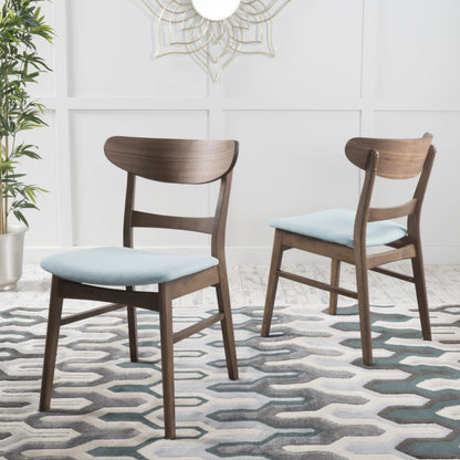 GDFSTUDIO Mid Century Modern Fabric Upholstered Rubberwood Dining Chairs, Set of 2, Dark Gray and Walnut