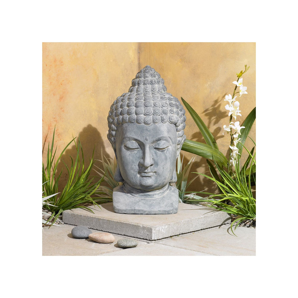 John Timberland Meditating Buddha Head Statue Sculpture Zen Asian Garden Decor Outdoor Front Porch Gray Faux Stone 18 1/2" Tall
