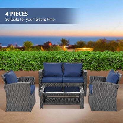 HighSound 4 Piece Patio Furniture Set, Outdoor Wicker Patio Sectional Sofa, All Weather PE Rattan Outdoor Sectional with Cushions & Coffee Table, Dark Gray