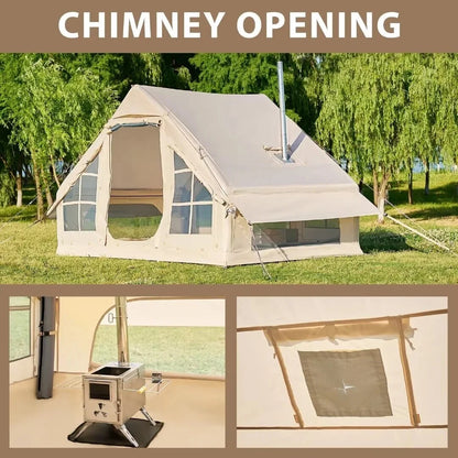 NAIZEA Inflatable Tent Air Glamping Tents 6Person Cabin Tent&Mesh&Chimney Window