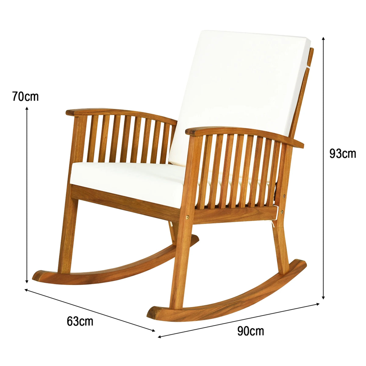 Costway Acacia Wood Rocking Chair Patio Garden Lawn W/ Cushion