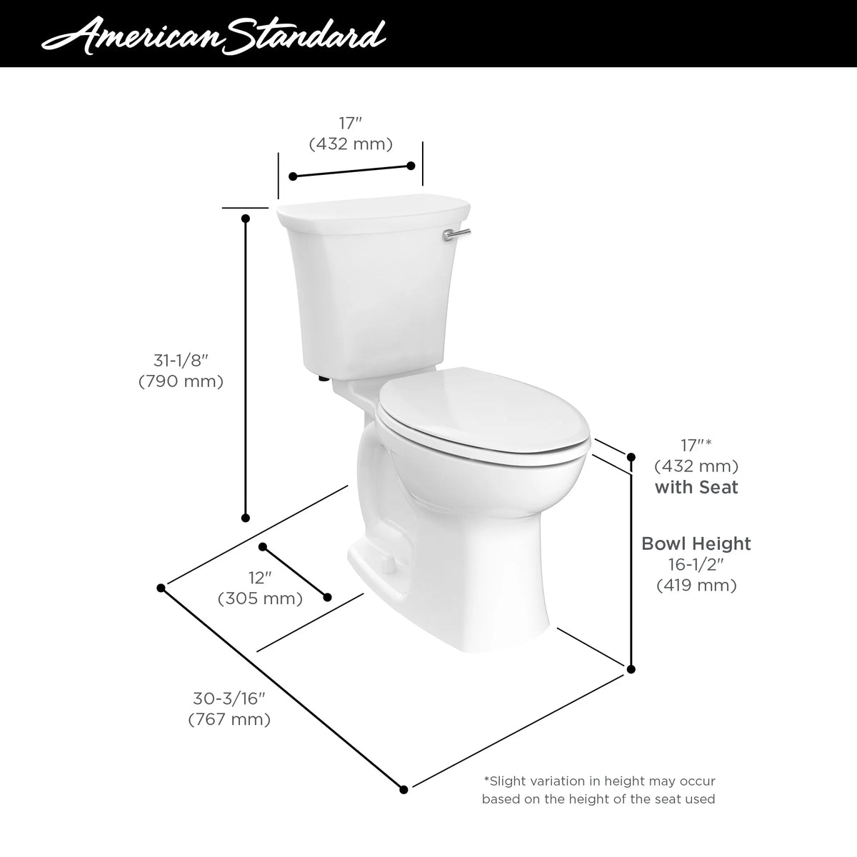American Standard Edgemere 2-Piece 1.28 GPF Single Flush Right Height Elongated Toilet in White, Seat Not Included