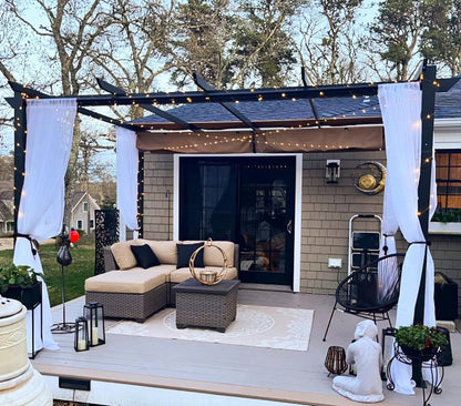 PURPLE LEAF Outdoor Retractable Pergola with Sun Shade Canopy 10' x 13' Patio Aluminum Pergola Shelter for Backyard Deck Garden Modern Metal Grape Trellis Pergola, Beige