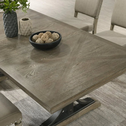 Birmingham Nailhead 6-Piece Table with Nail Head Bench Dining Set, Driftwood