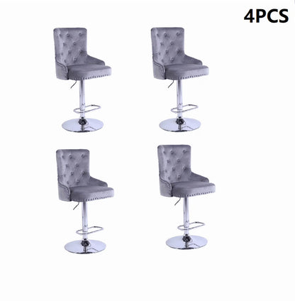 Alexent  2PCS Swivel Bar Stools, High Back, Button Tufted, Silver Footrest and Nailhead Trim Swivel Bar Chairs for Kitchen, Bar Velvet Upholstered Bar Stools, Dark Blue