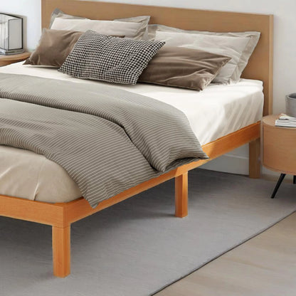 MCQ Full Size Wood Bed Frame, 12in Wooden Platform Bed Frame with Support Slats, No Spring Needed, Storage Space Under Base, Natural Pine