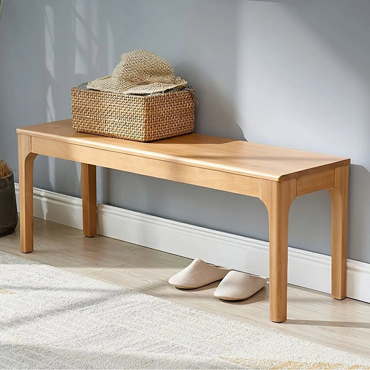 WILK  100% Natural Solid Oak  Wood-color Bench Farmhouse Dining Bench, Entrance Bench Bed End Bench,for Living Room, Bedroom ,Home Office,, Balcony,Patios