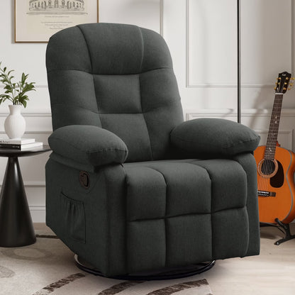 Korser Manual Swivel Rocker Recliner Chair for Living Room,Small Recliner Sofa for Small Spaces,Linen Fabric,Dark Black