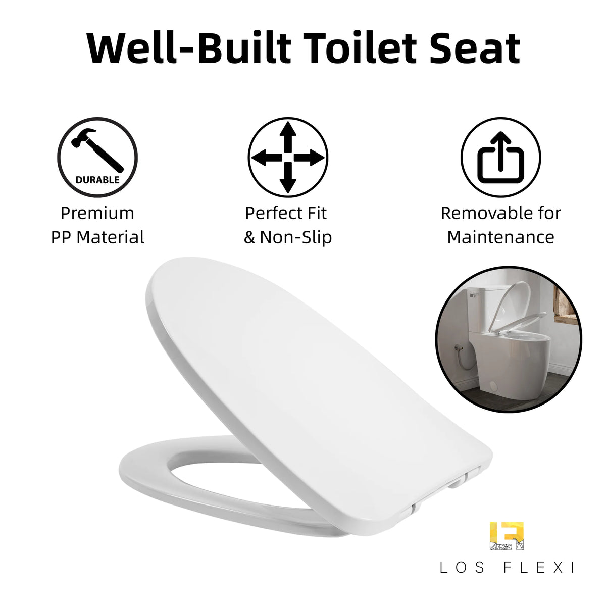 Los Flexi 21" Extra Tall Toilet for Seniors, ADA Compliant Two-Piece Skirted Toilet with Cyclone Flush, Elongated Bowl, Soft-Close Seat, Chrome Lever, 1.28 GPF, 12" Rough-In