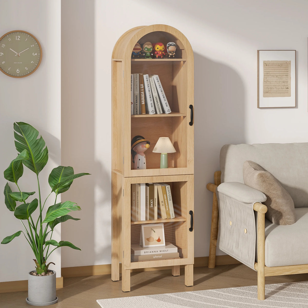Fiogmub Tall Arched Storage Display Cabinet, Arched Pantry Cabinet with Doors, Acrylic Glass Doors