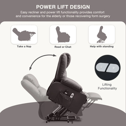 JONPONY Power Lift Recliner Chair Recliners for Elderly with Heat and Massage Recliner Chair for Living Room with Infinite Position and Side Pocket,USB Charge Port,Black