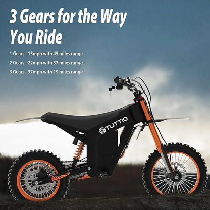 TUTTIO Soleil01 Electric Dirt Bike for Adults,2000W Motor,48V 21Ah Battery, 200N.m High Torque,Max 37Mph,All Terrain Motorized Dirt Bikes
