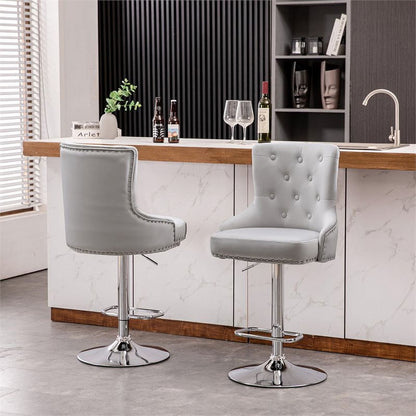 Alexent  2PCS Swivel Bar Stools, High Back, Button Tufted, Silver Footrest and Nailhead Trim Swivel Bar Chairs for Kitchen, Bar Velvet Upholstered Bar Stools, Dark Blue