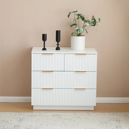 UBesGoo Dresser for Bedroom Wood 4 Drawers Dressers, Fluted Modern Dresser, White