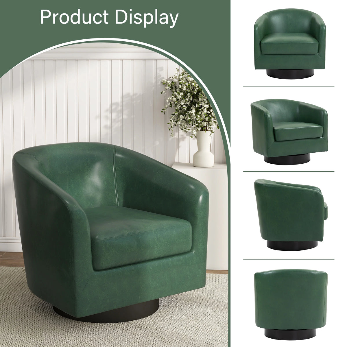 DREAMSIDEA Swivel Barrel Accent Chair for Living Room, Modern Upholstered Round Club Armchair-Cream