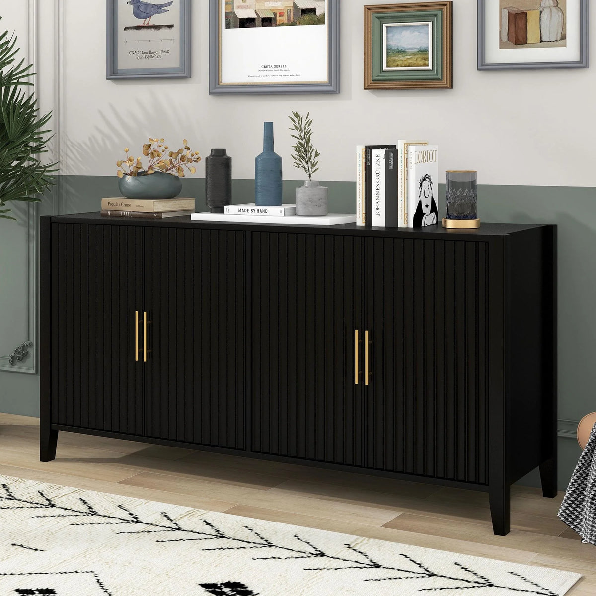 Black Accent Cabinet, Atumon Storage Cabinet Furniture, Modern Buffet Sideboard, Wooden Accent Cabinet with 3 Doors, Accent Storage Cabinet for Entryway Hallway Living Room, 48"L x 17.7"W x 31.9"H