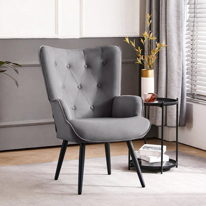 Furniliving Tufted Button Wingback Chair Upholstered Sherpa Accent Chair with Wide Arm Modern Leisure Club Chair, Lvory white