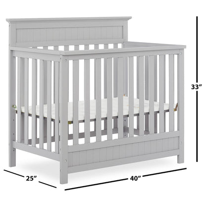 Dream On Me Harbor 4-in-1 Convertible Mini Crib in Pebble Grey. Greenguard Gold Certified