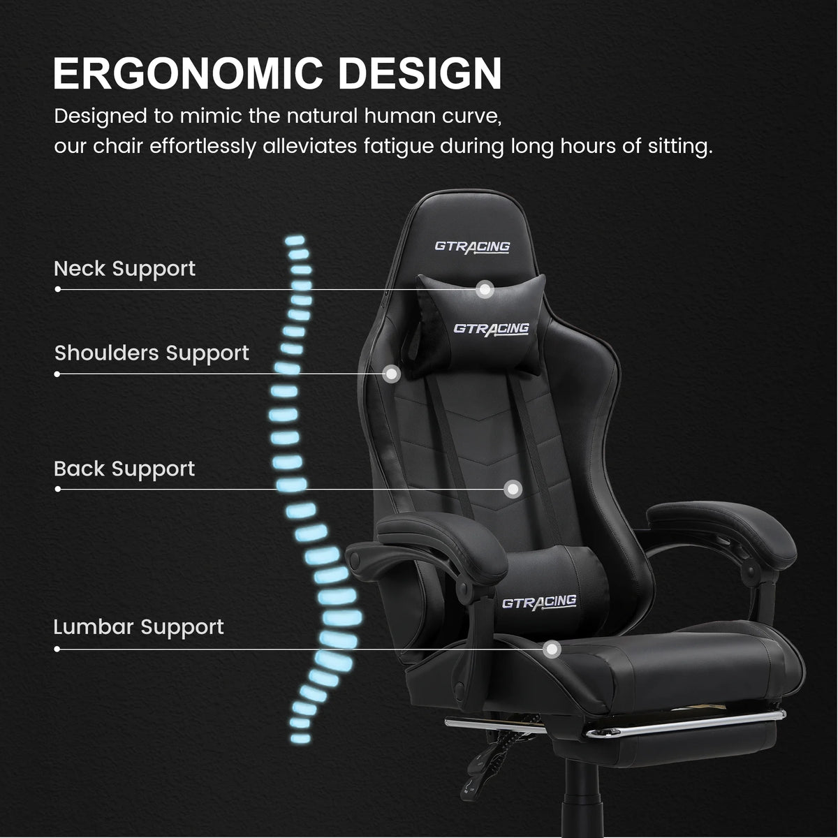 GTRACING GTWD-200 Ergonomic Gaming Chair with Adjustable Pillows and Footrest , White
