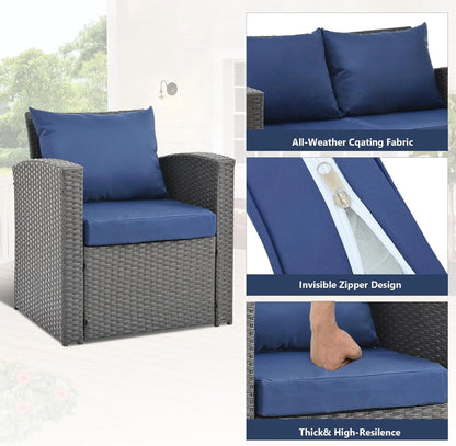HighSound 4 Piece Patio Furniture Set, Outdoor Wicker Patio Sectional Sofa, All Weather PE Rattan Outdoor Sectional with Cushions & Coffee Table, Dark Gray