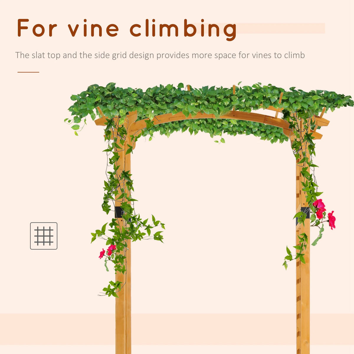 CAMSCH 85'' Premium Outdoor Wooden Arbor Arch with Trellis, Straight top, Pergola Arch for Climbing Plants, Wood Garden Yard Lattice, Wedding Arch for Ceremony, 63''(L) x 26''(W) x 85''(H)