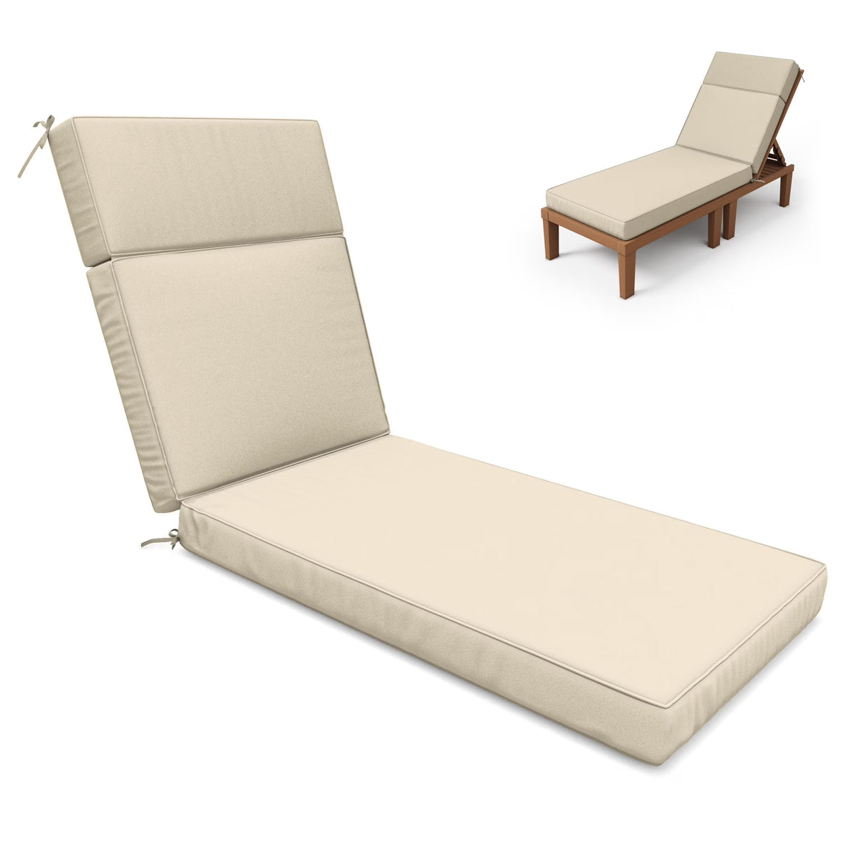 Kimunuk Outdoor Chaise Lounge Cushions set of 2, 80" x 26" x 4" Waterproof Pool Beach Recliner Replacement Cushions with Ties, Navy