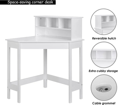 UTEX Kids Desk,Wooden Study Desk with Chair for Children,Writing Desk with Storage and Hutch for Home School Use,White