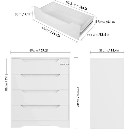 Homfa 4 Large Drawers Dresser, Modern Wood Chest of Drawers for Bedroom Hallway Living Room, White