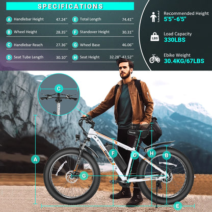 Gocio 26" 4.0 Fat Tire Electric Bike for Adults, 500W Motor, 48V 13Ah Battery, Lightweight Aluminum Alloy Frame, Max 22Mph Electric Mountain Bike Beach Snow Ebike for Men, Professional 7-Speed UL2849