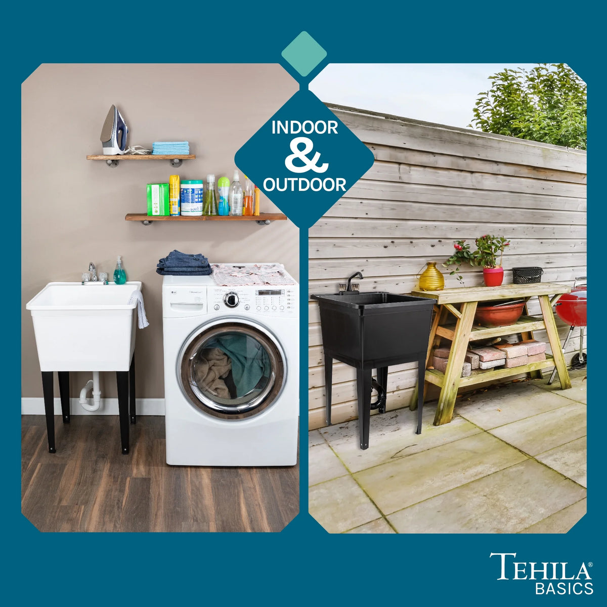 Tehila Freestanding Black Utility Sink with Black Faucet for Laundry Room