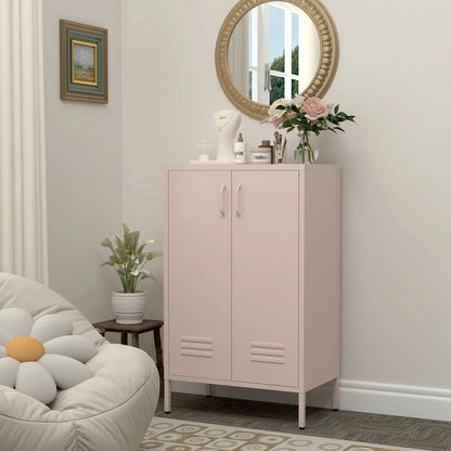 Marcree Green Metal Cabinet,2 Door Accent Cabinet,Metal Locker Cabinet with Legs,Sideboard Cabinet with Adjustable Shelves,Locker Storage Cabinet for Living Room,Entryway