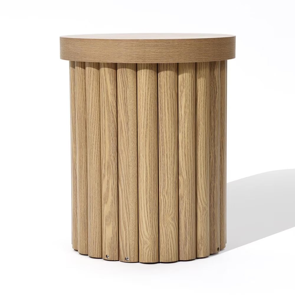 LuxenHome Wood Round Side Table, 19" Fluted End Table for Small Spaces, Mid Century Modern Wooden Accent Tables, Small Bedside Table, Couch Side Table, Nightstand for Living Room Bedroom Couch