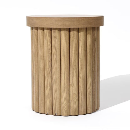 LuxenHome Wood Round Side Table, 19" Fluted End Table for Small Spaces, Mid Century Modern Wooden Accent Tables, Small Bedside Table, Couch Side Table, Nightstand for Living Room Bedroom Couch