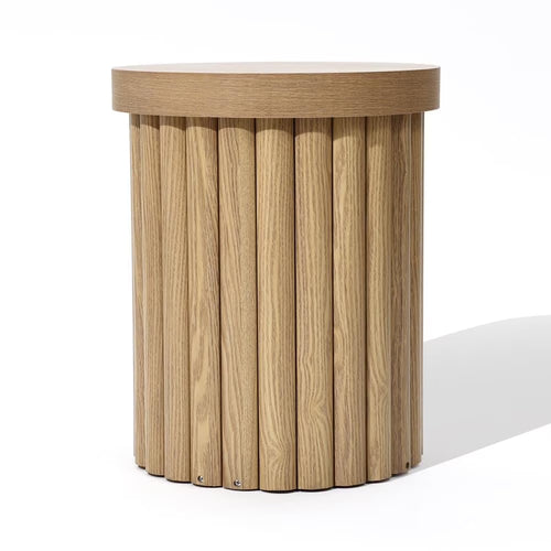 LuxenHome Wood Round Side Table, 19" Fluted End Table for Small Spaces, Mid Century Modern Wooden Accent Tables, Small Bedside Table, Couch Side Table, Nightstand for Living Room Bedroom Couch