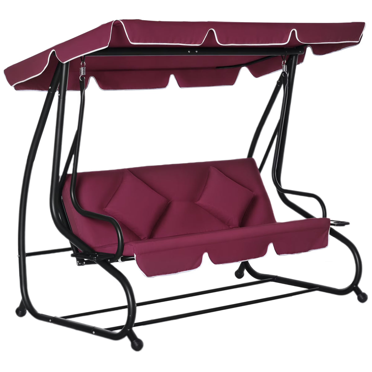 Outsunny 3-Seat Steel Outdoor Canopy Porch Swing with Cushions and Pillows, Light Brown