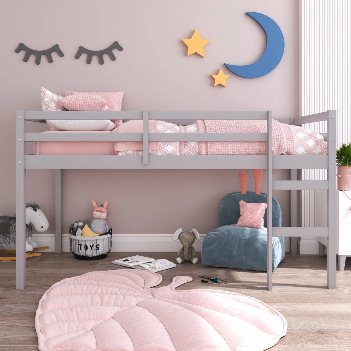 HH2Home Campbell Wood Twin Junior Loft Bunk Bed, White