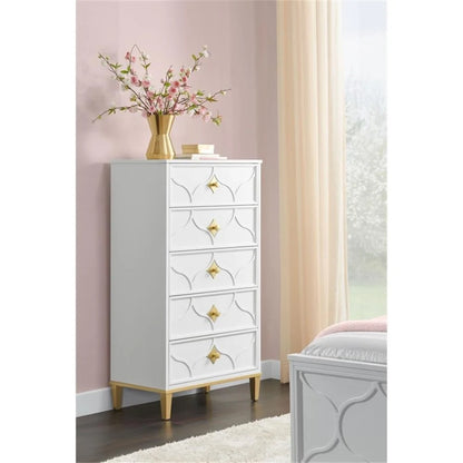 Martin Svensson Home Emma 5 Drawer White and Gold Chest