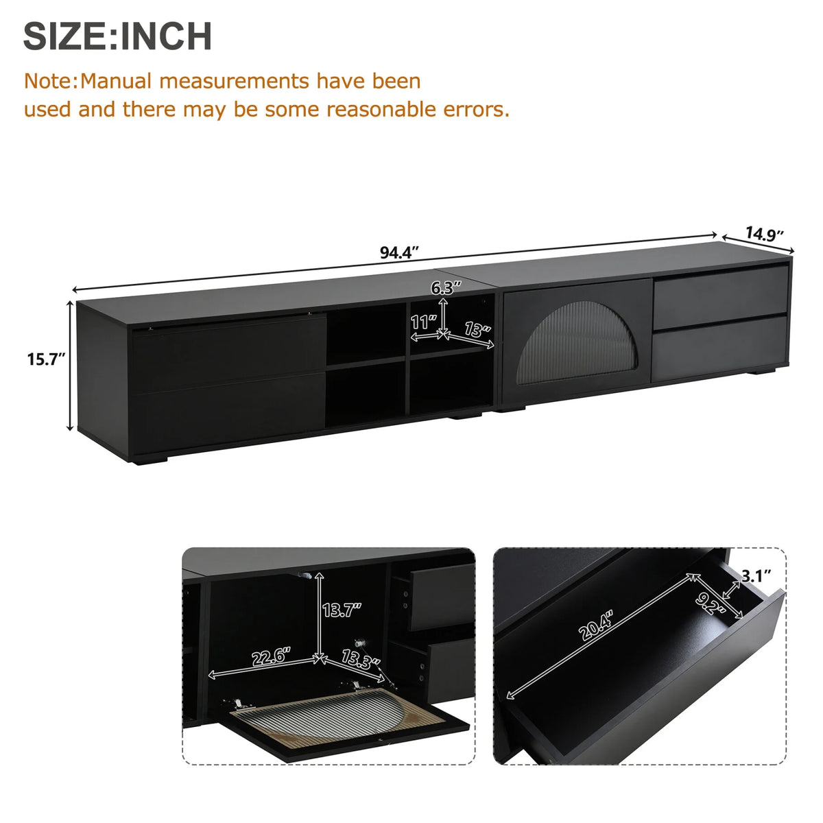 2-in-1 TV Stand for TVs up to 100", Entertainment Center with LED Light and 2 Drawers, Free-Combination TV Console Table with Sliding Door for Living Room, Black