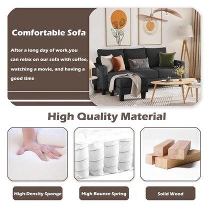 Homall Convertible Sectional Sofa Couch, Modern Linen Fabric L-Shaped Couch 3-Seat Sofa Sectional with Reversible Chaise for Small Living Room, Apartment and Small Space, Dark Gray
