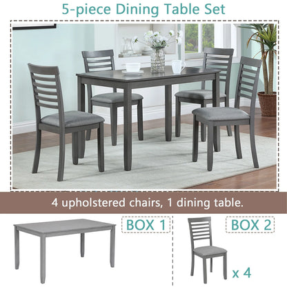 Sesslife 5 Piece Dining Set with One Rectangle Table and 4 Upholstered Chairs for 4 Persons, Dining Room Table Set for Small Place(Table+4 Chairs)