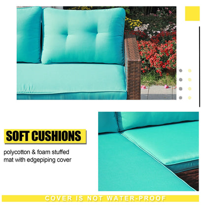 3 Piece Patio Furniture Sets,  Outdoor All-Weather Wicker Sectional Sofa Set, Beige