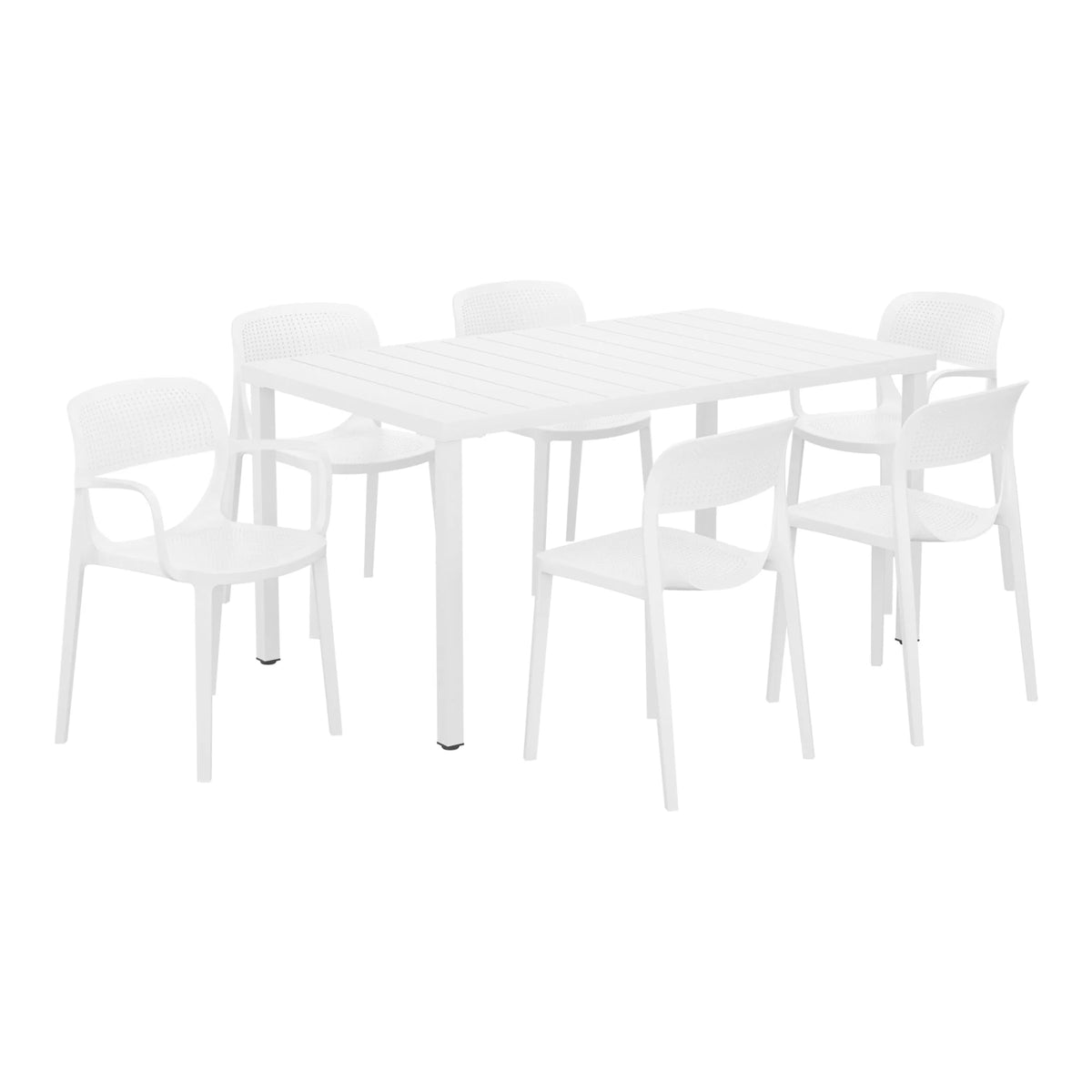 WestinTrends Playa 7-Piece Outdoor Rectangular Metal Patio Dining Table Set With Stackable Patio Dining Chairs, Red