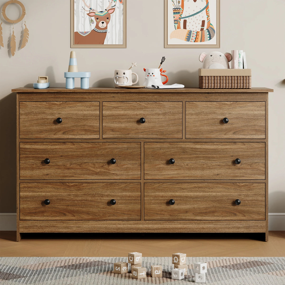 YouTrend 7 Drawer Dresser,White Dresser for Bedroom Drawer Organizer Storage Drawers,Wood Adult Storage Cabinet Living Room Hallway