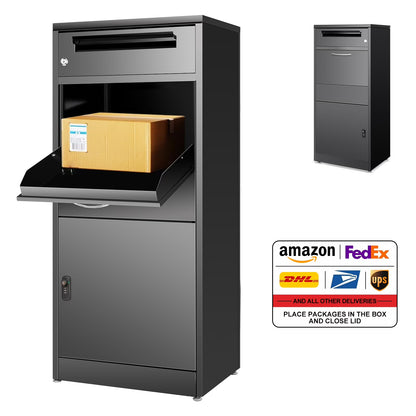 Gaonala Steel Package Delivery Box 19.6x14.4x44.9in Lockable Anti-Theft  Weather-Resistant Extra Large Mailbox For Porch Curbside Black