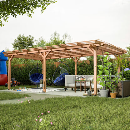 12 x 10 FT Outdoor Pergola, Wooden Pergola Gazebo with Climbing Plant Support and Waterproof, for Patio Porch Garden Backyard, Brown